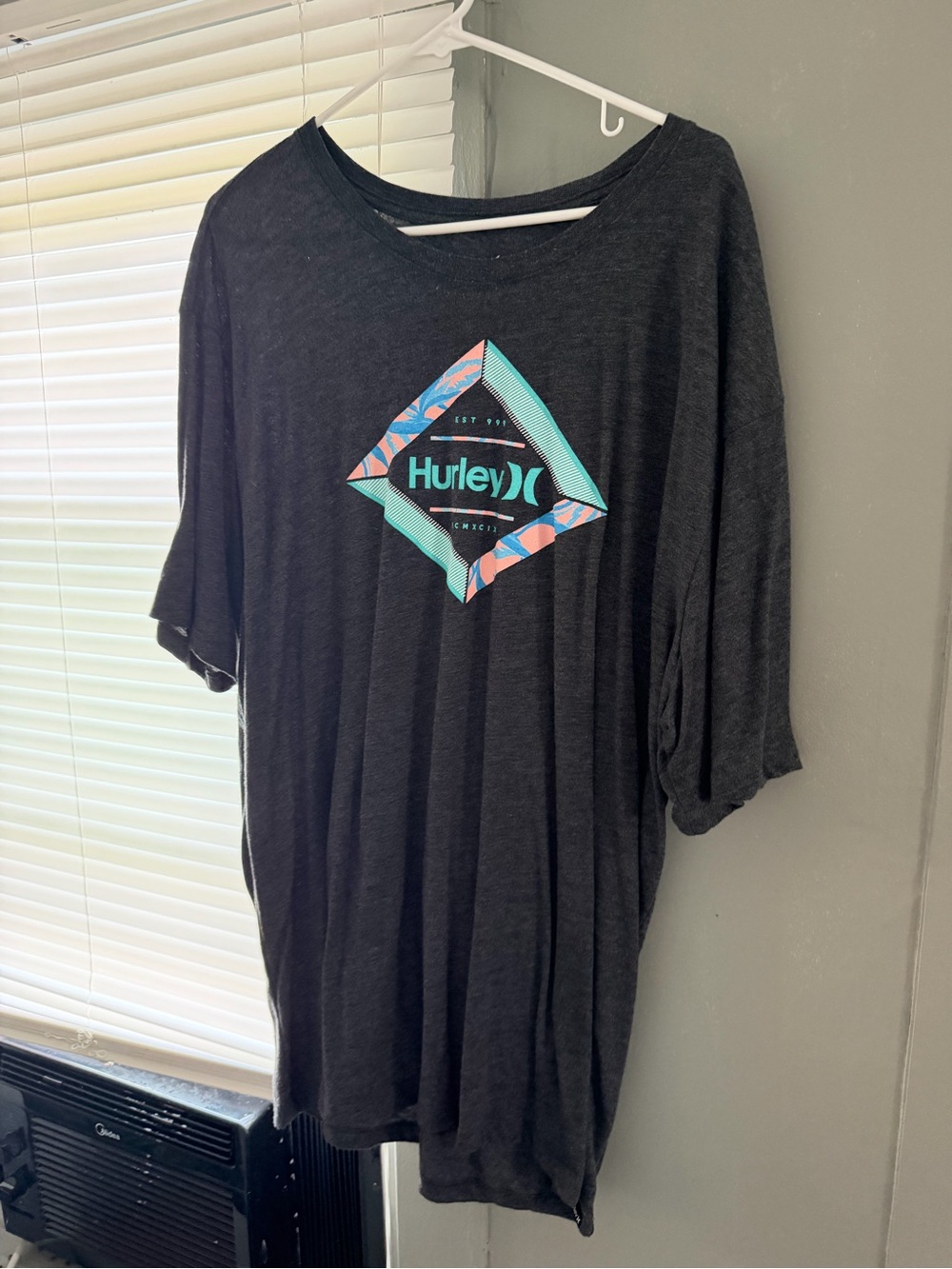 Hurley Dark Gray Tee with Teal & Coral Accent